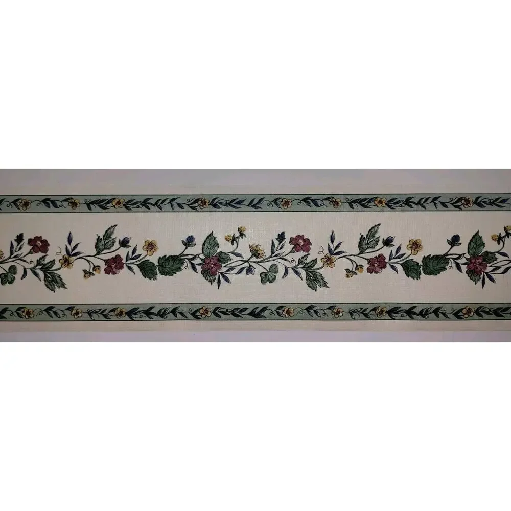 Sanitas Classic Series - Pre-pasted Vinyl Border 15 ft - Maroon Yellow Flowers